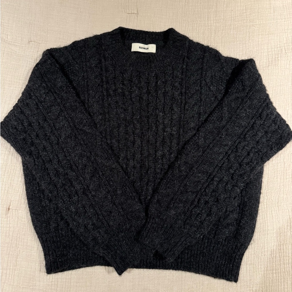 Buck Mason Charcoal Cable Knit Crew
